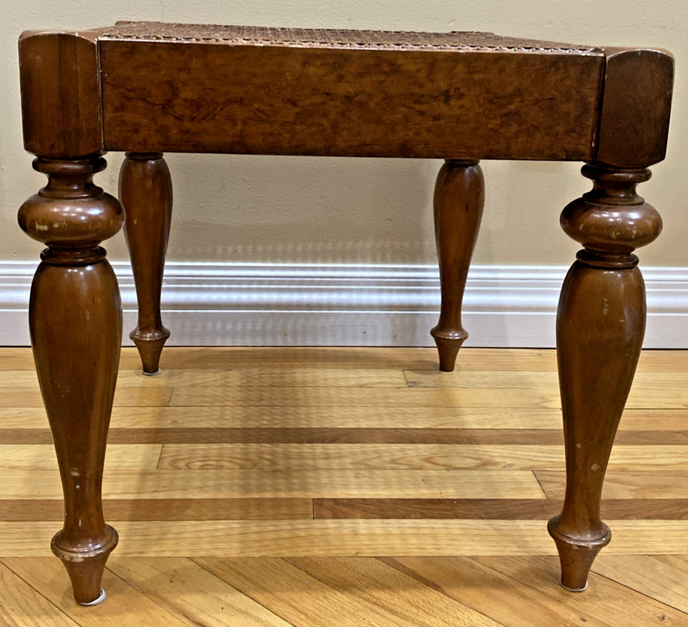 Vtg Walnut Caned Vanity Bench