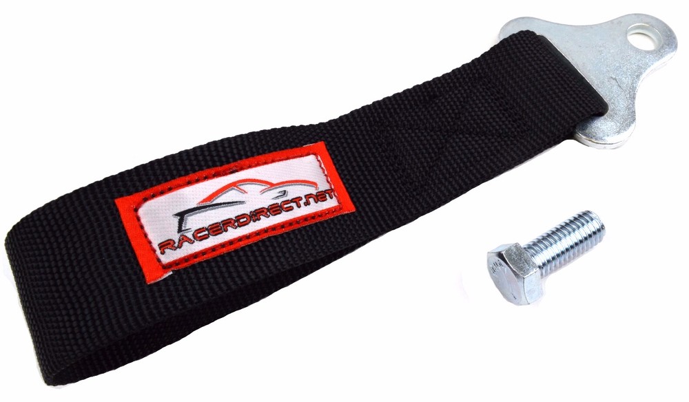 UNIVERSAL TOW HOOK STRAP DRAG STRAP TOW LOOP FRONT OR REAR BLACK