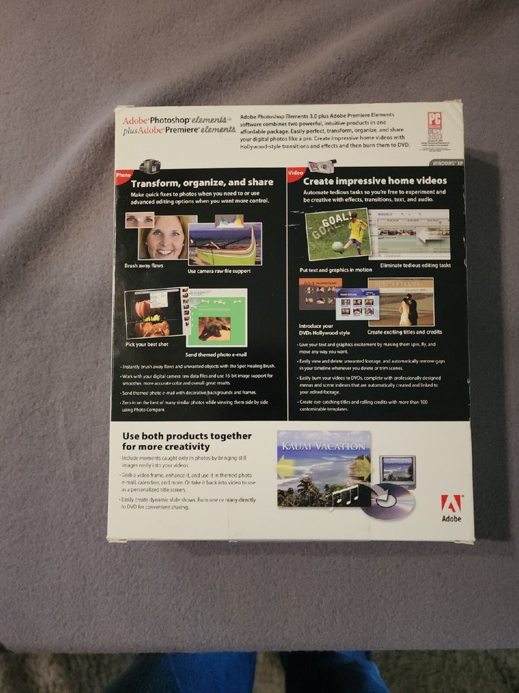 Adobe Photoshop Elements 3.0 plus Adobe Premiere Elements NISP Priority Ship XP