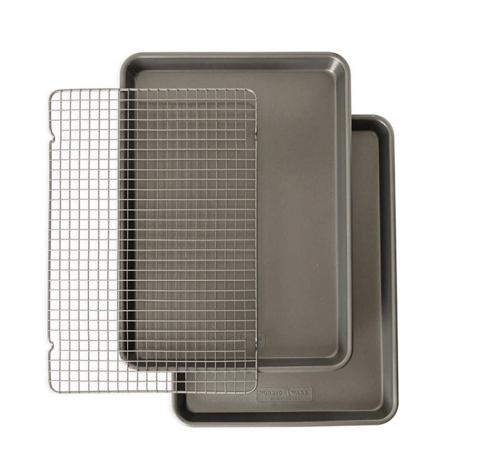 Nordic Ware, 3-Pc Nonstick Baking Set | 2 Half Sheets + Crispy Cooling Grid
