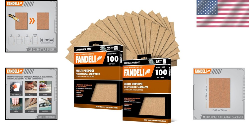 Multi-Purpose Sandpaper - 100 Grit, 50 Sheets
