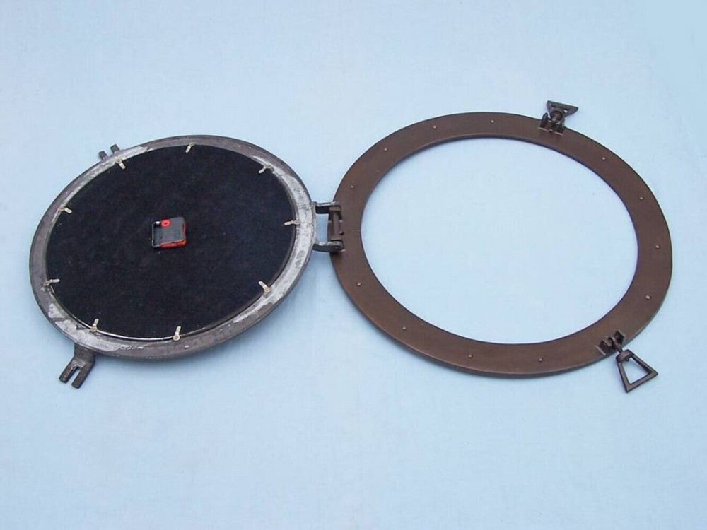 Bronzed Deluxe Class Porthole Clock 24"