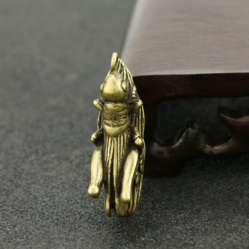 Solid Brass Grasshopper Keychain Pendant Figurine Small Statue Home Ornament
