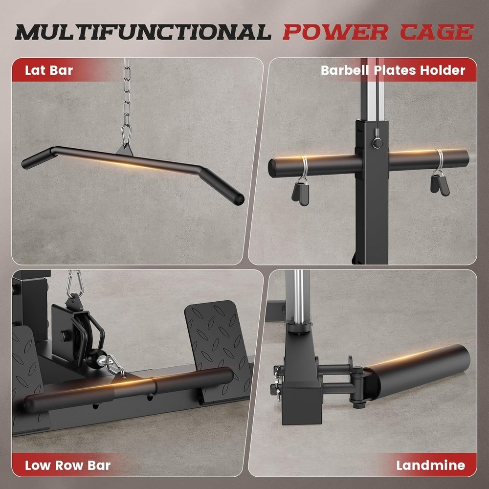 Smith Machine, Multi-Function Power Cage Squat Rack with LAT-Pull Down System US