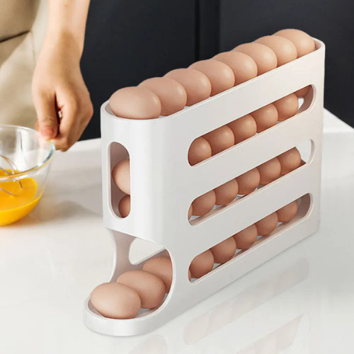Automatic Rolling Egg Dispenser Fridge Organizer Storage Tray Holder Rack