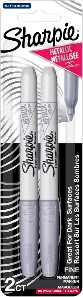 Sharpie Metallic Permanent Markers, Fine 2 Count Silver, 2 Silver