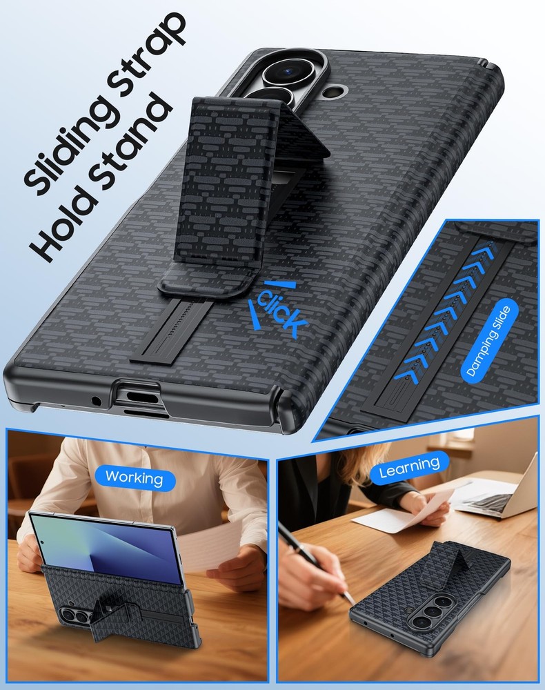 Vizvera Galaxy Z Fold 7 Leather Case Screen Protector 2 Pack Hinge Shockproof Bl