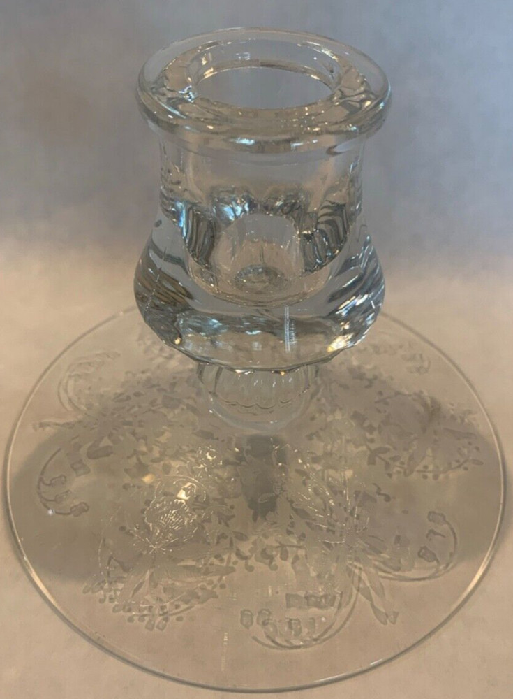 Orchid Etched Crystal Single Lite Candlestick Pair