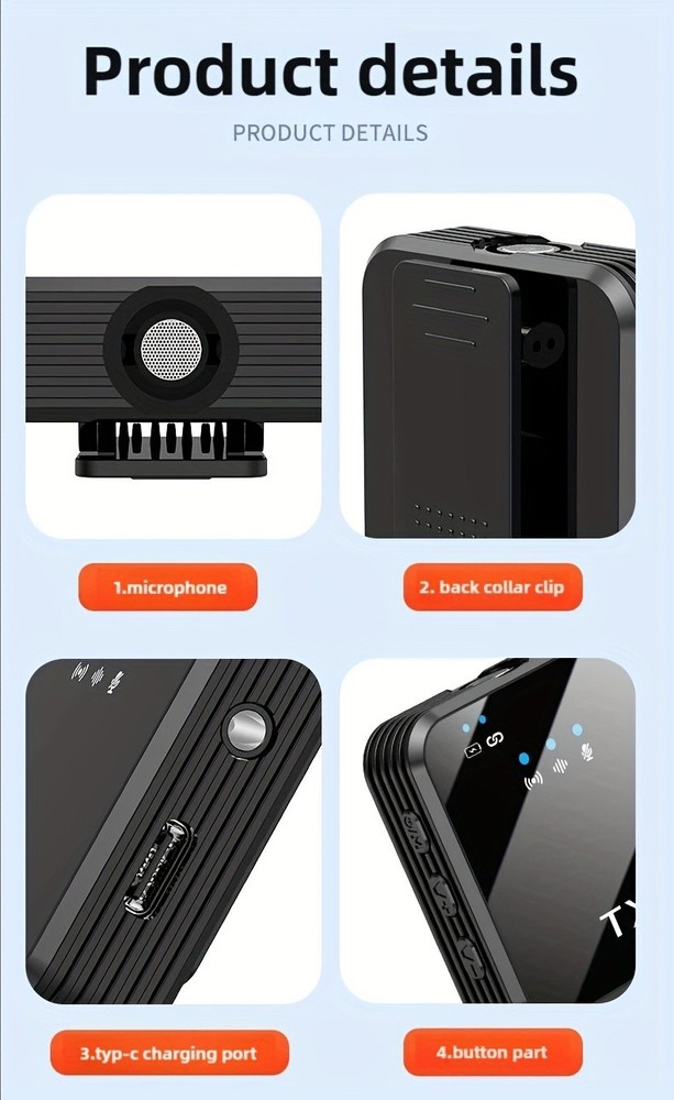 3 in 1 Microphone for iPhone/Android/Camera, Wireless Lavalier Black-3in1