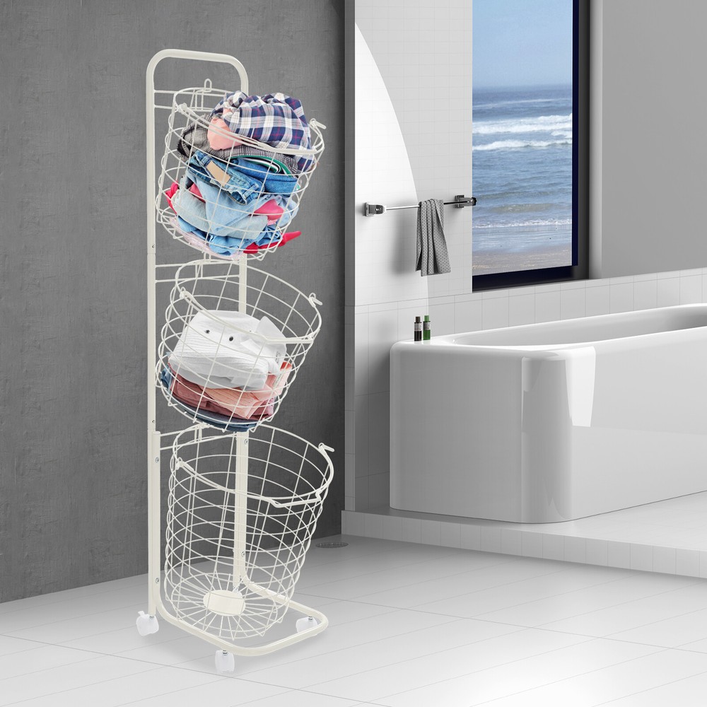3-tier Laundry Hamper, Laundry Basket with Wheels with 3 Removable Basket
