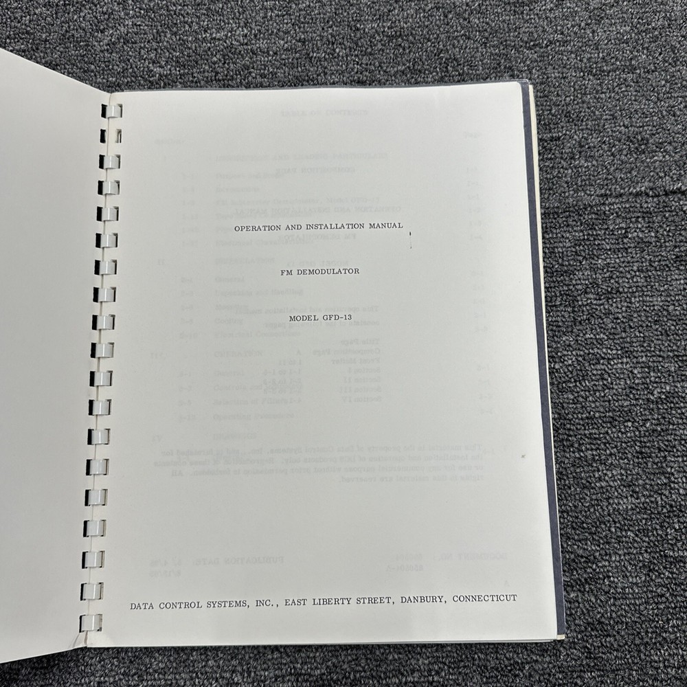 Data-Control System Model GFD-13 FM Demodulator Operation Installation Manual