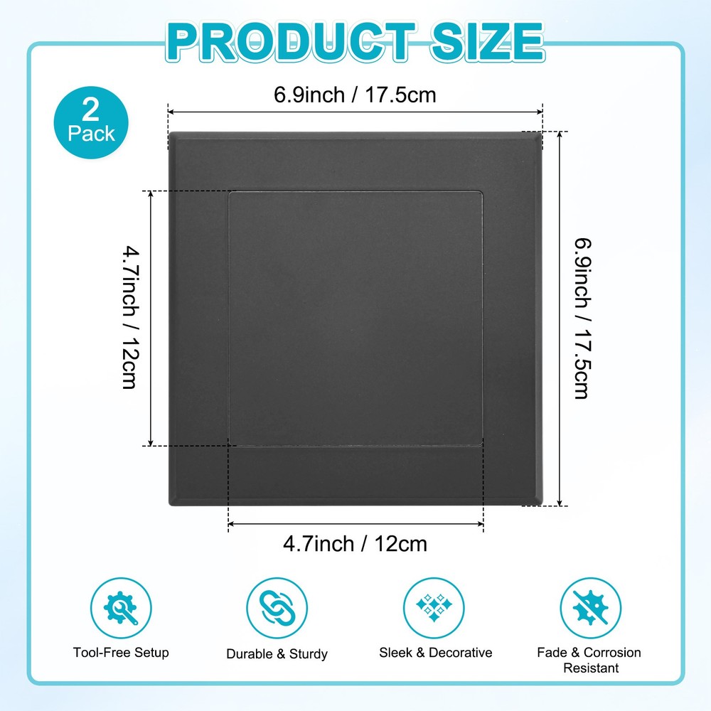 2-Pack Access Panel for Drywall, 5x5" Plastic Removable [Black, Square]