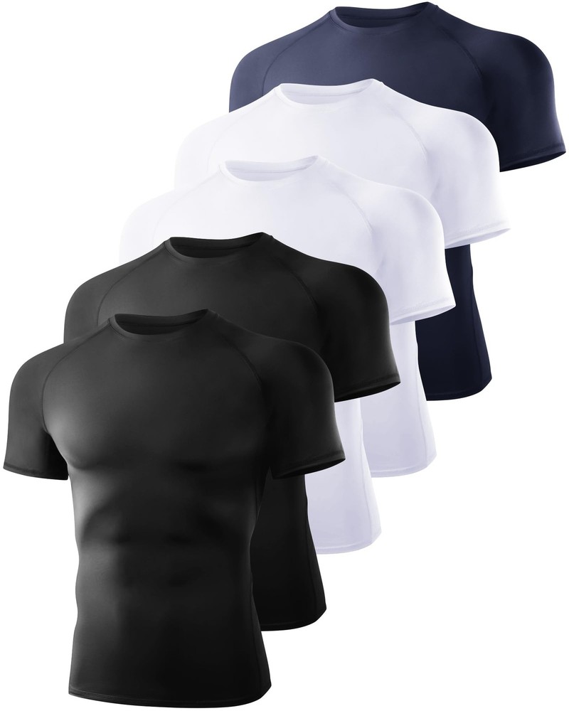 5 Pack Short Sleeve Compression Shirt Men - Workout Quick Dry Base Layer Shir...