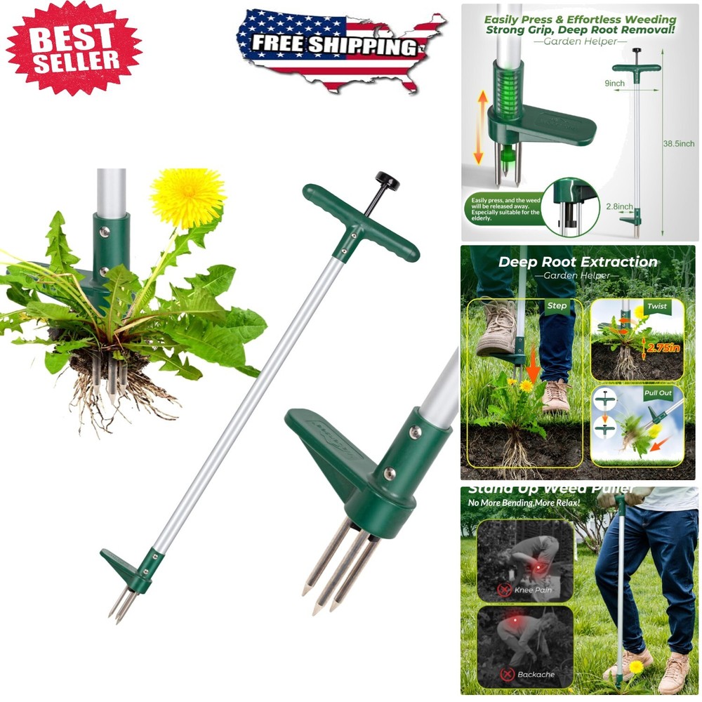Stainless Steel Weed Puller with Stand-Up Handle - Optimal for All Soil Types