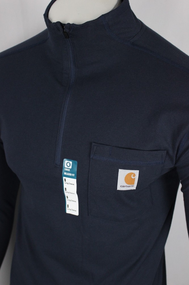 Carhartt Men's 1/4 Zip Pullover S Small Force Relaxed Midweight Mock Blue