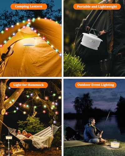 Camping String Lights – 4 in 1 Upgraded RGB Retractable Camping Lights White
