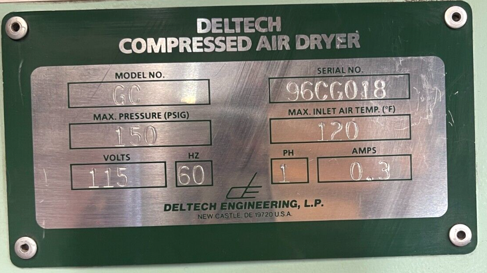 DELTECH COMPRESSED AIR DRYER MODEL GC