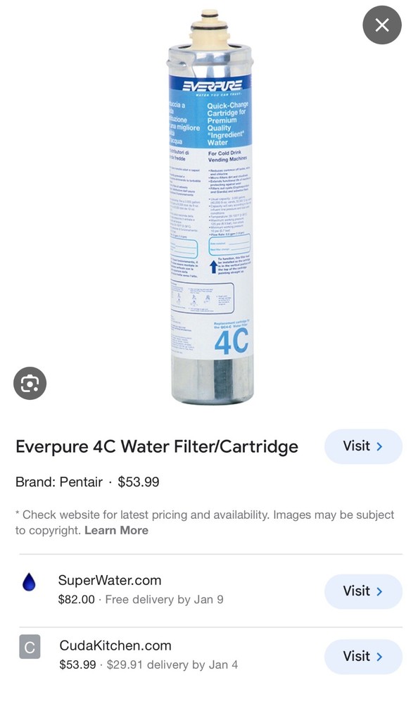 Everpure 4C Water Filter Quick-Change Cartridge Cold Drink Vending Machine