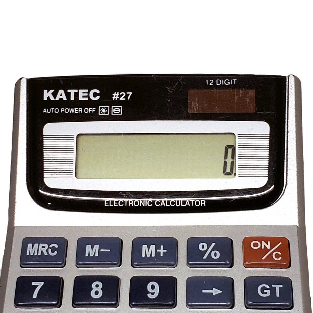 Silver Katec #27 12 Digit Solar Electronic Calculator Math Science Accounting