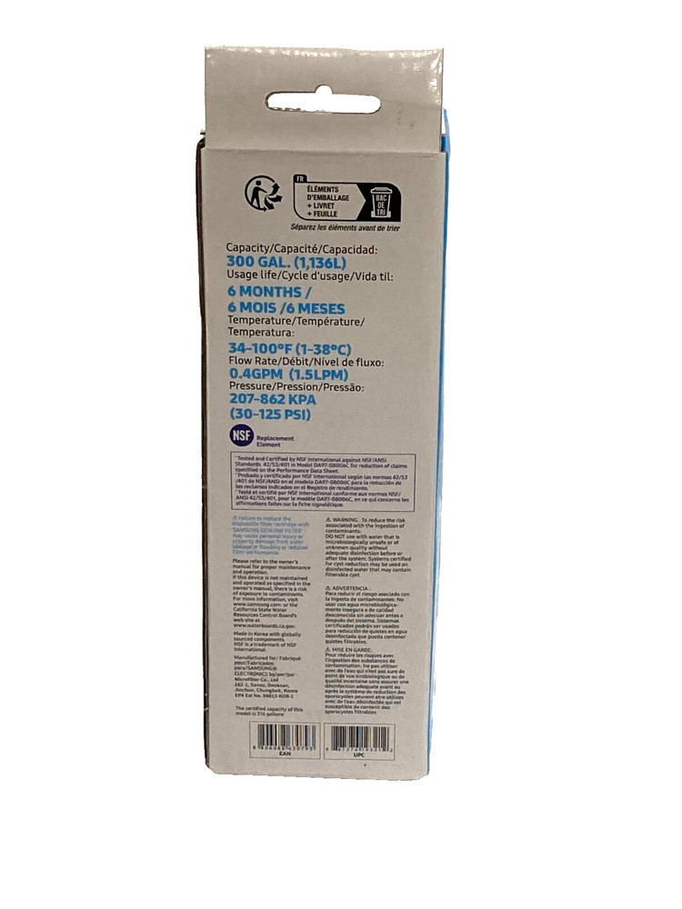 Samsung Refrigerator Water Filter HAF-QIN/EXP, Carbon for Square Filter Openings