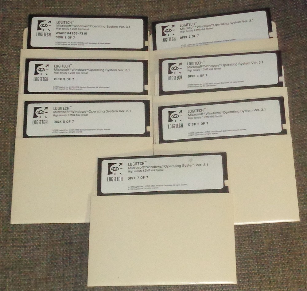 Logitech Microsoft Windows Operating System Version 3.1, Vintage PC 5.25" Disks
