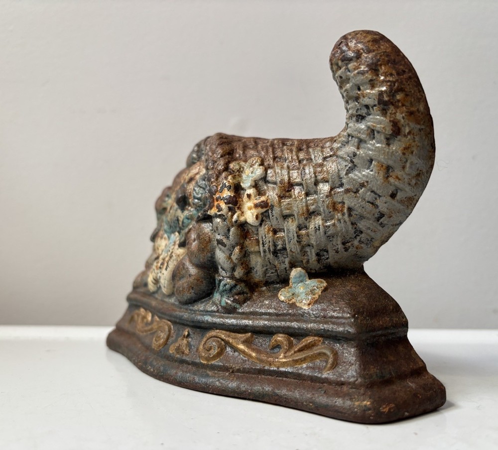 Antique Cast Iron Cornucopia Harvest Doorstop