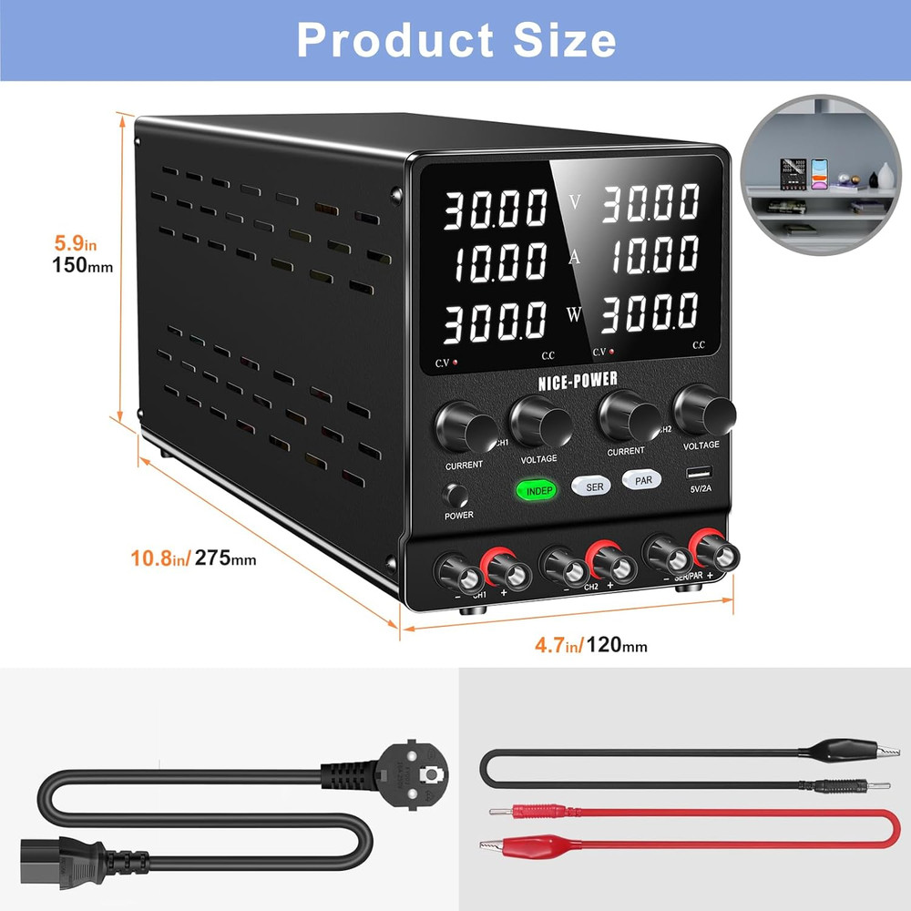 Dual DC Power Supply Variable: 30V 10A Adjustable Switching Regulated Series (60