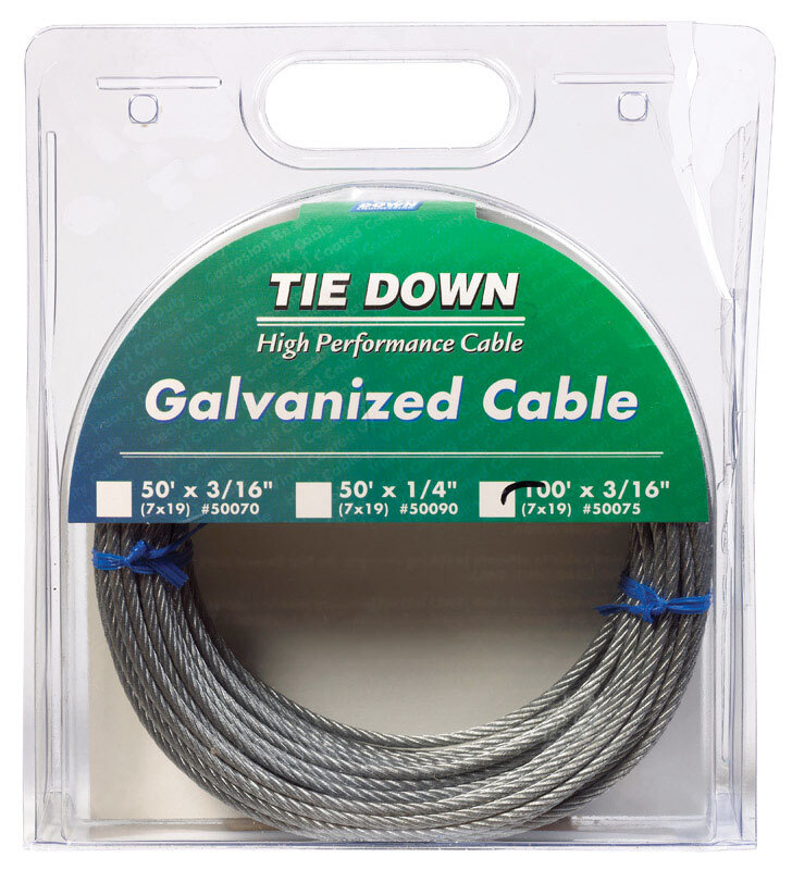 Tie Down 50075 Galvanized Cable (Swagged Loop and Thimble, 3/16 Inch, 100 Foot