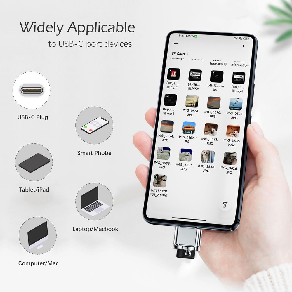 USB C Micro SD Card Reader for Android Phone, Camera, Laptop Shiny Silver