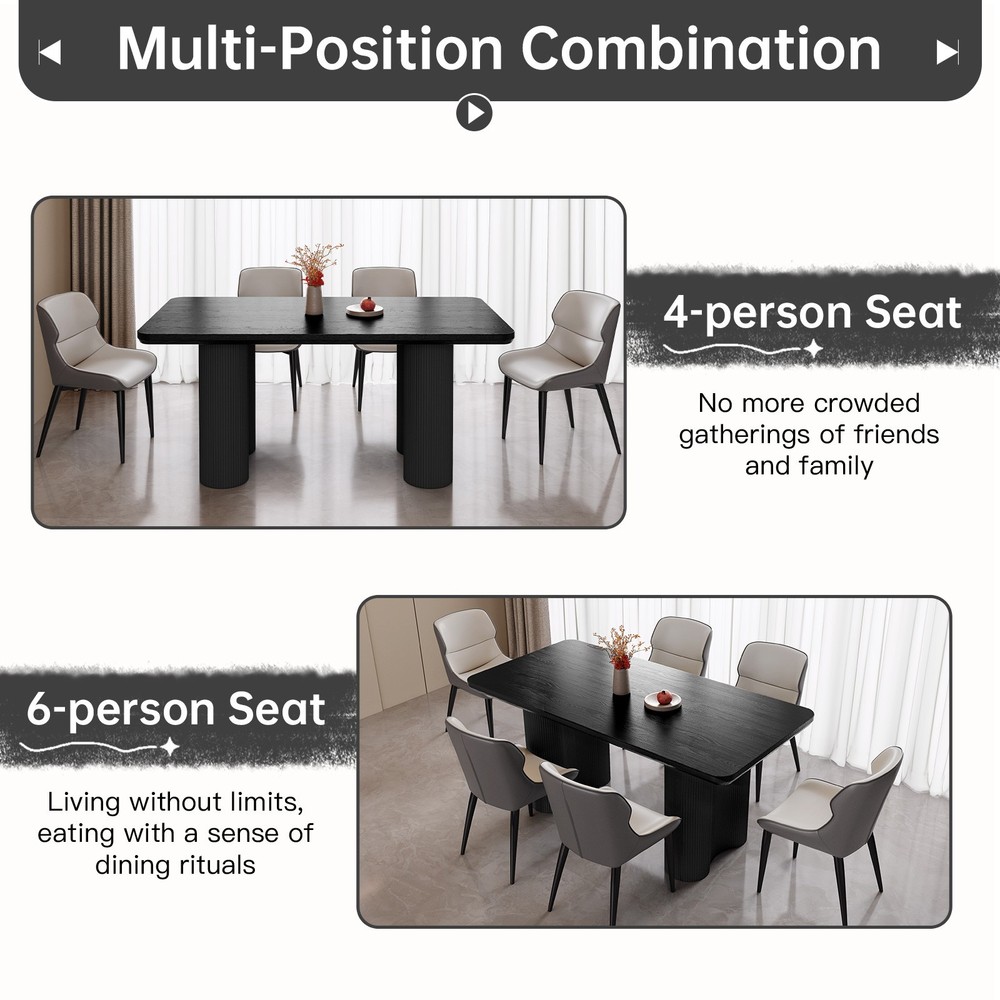 63" Black Dining Table for 4-6 Modern Kitchen Table RectangularDining Room Table