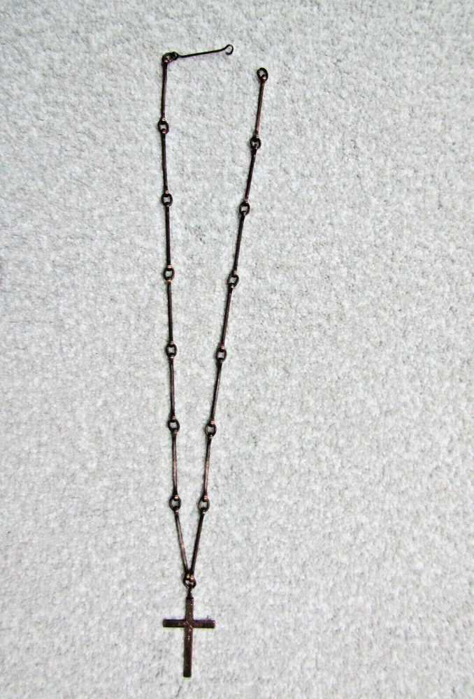 Latin Cross Copper Bar Chain Necklace 26"