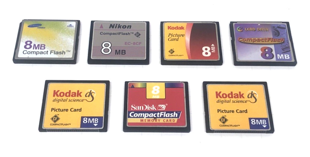 SEVEN ASSORTED 8MB COMPACT FLASH MEMORY CARDS