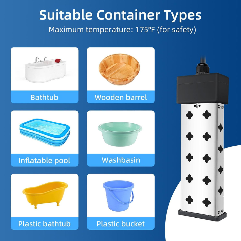 Immersion Water Heater 1800W 120V with Digital Thermostat Control, Dry Burn Prot