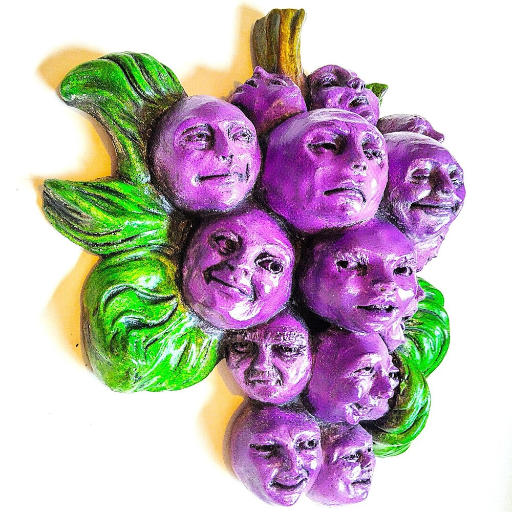 Collectible Unique Grapes Character Sculpture, Animation-Inspired Signed Work