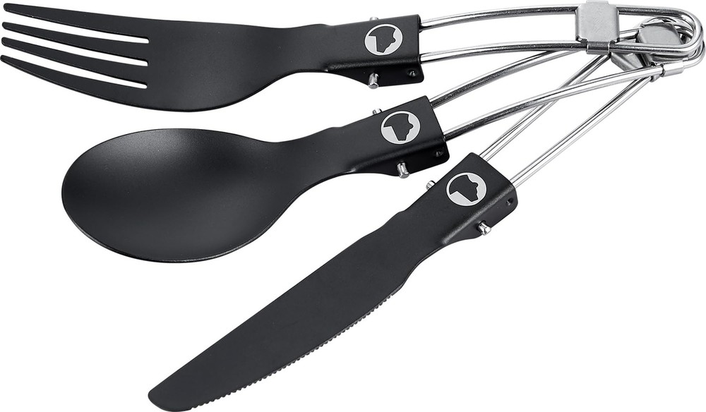 Explorer Bear Black Titanium Foldable Camping Utensil Set, 3 Pieces