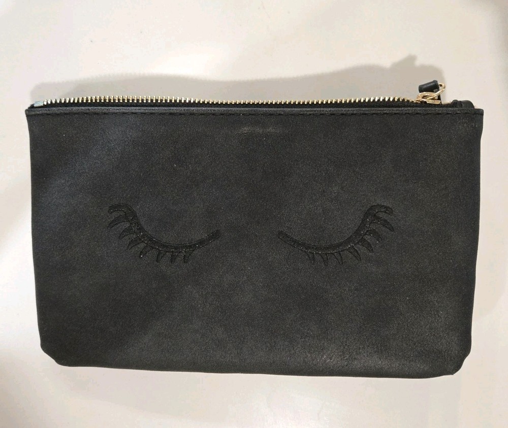 Stella & Dot Mini Pouch-Embroidered Lashes-Black