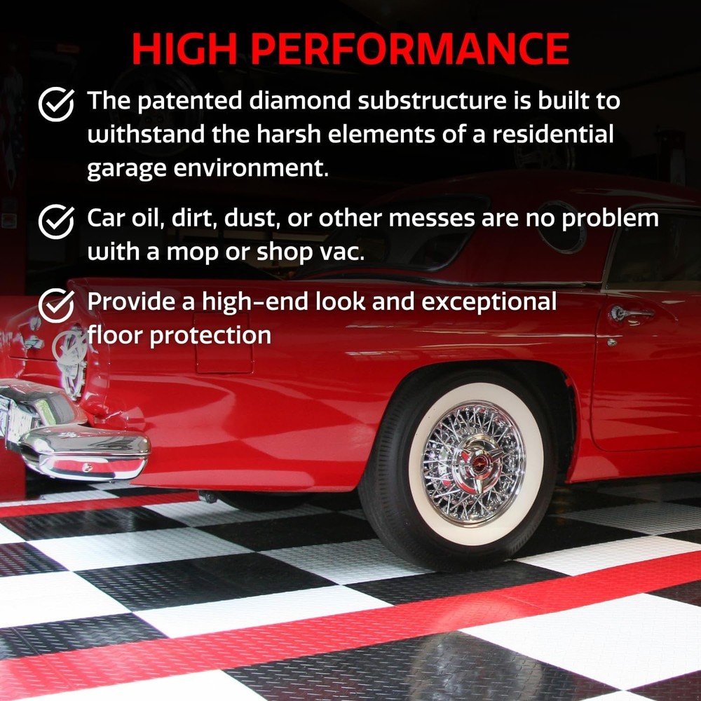 Big Floors RaceDeck Diamond Plate Design, Durable Interlocking Modular Garage Fl
