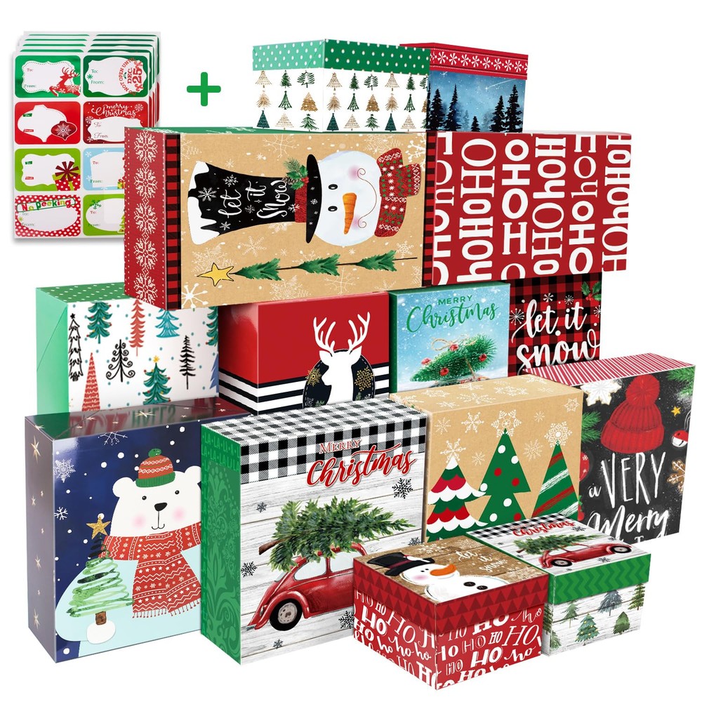 16 decorative Christmas Gift Wrap Boxes Bulk with Lids for Wrapping Extra Lar...