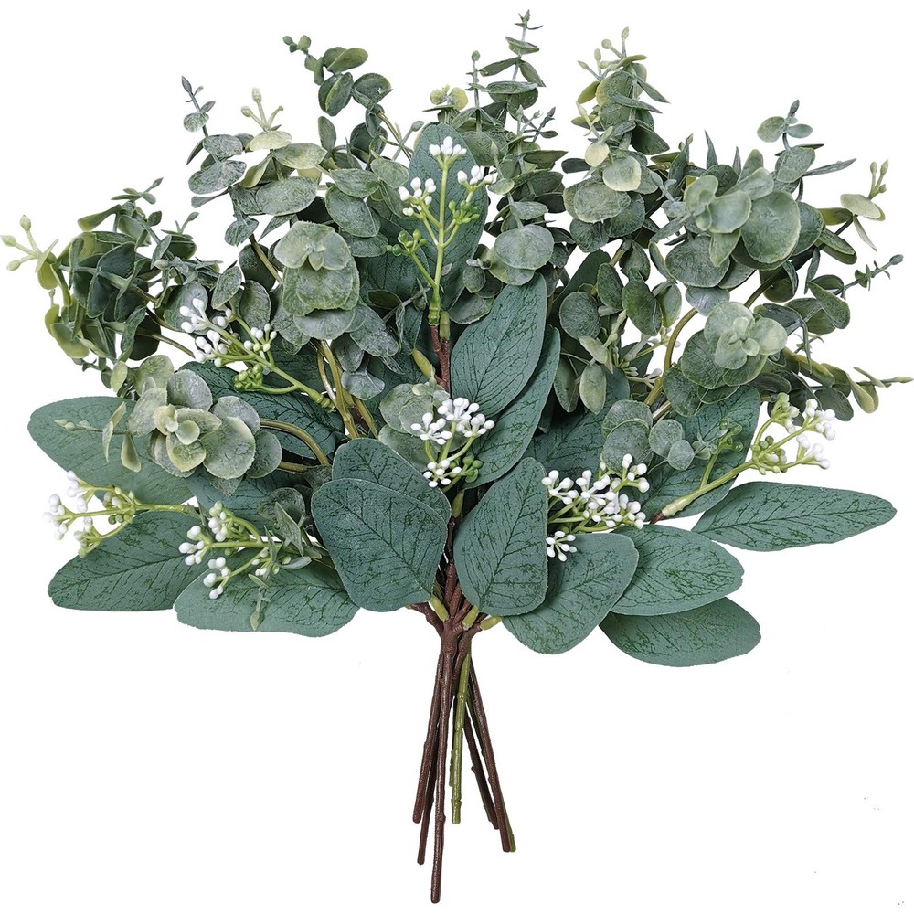 Mixed Eucalyptus Leaves Stems Bulk Artificial Sprays White
