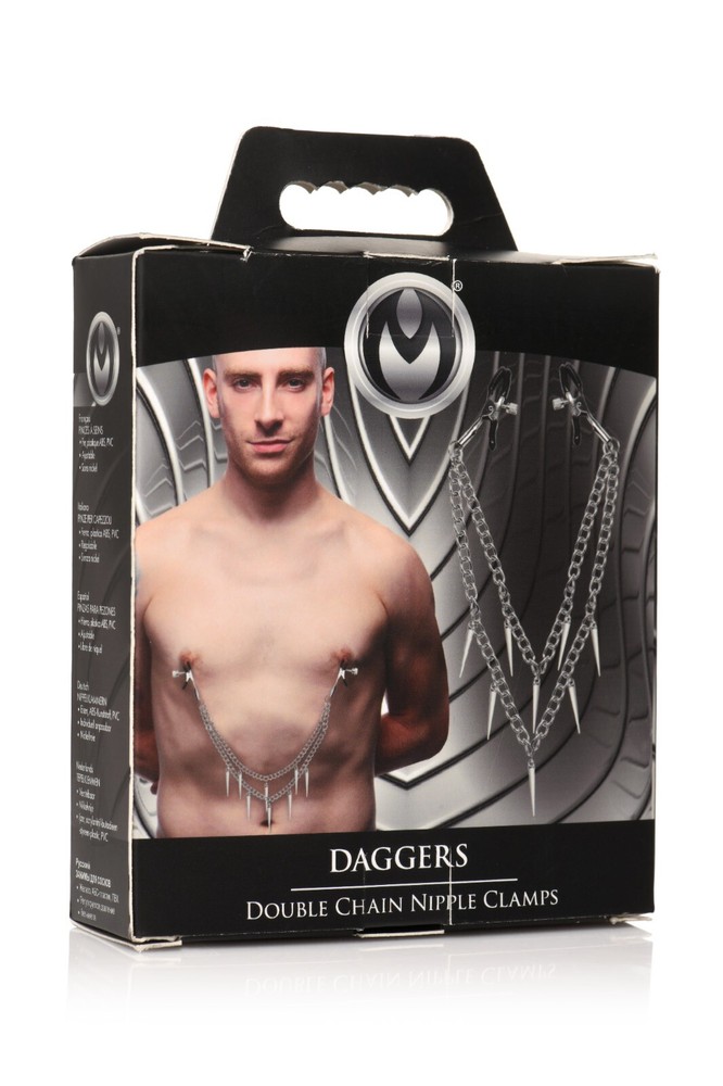 Master Series Daggers Double Chain Nipple Clamps - Silver