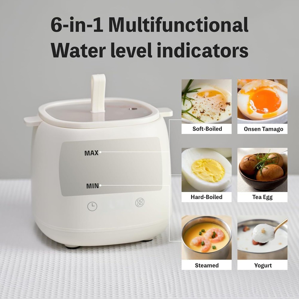 Electric egg cooker with automatic shut-off function for soft/hard boiled eggs