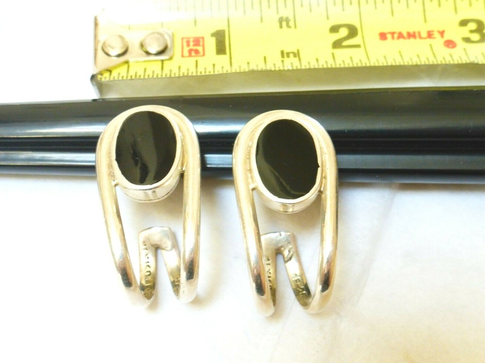 Vintage Onyx Mexico Sterling Silver Earrings