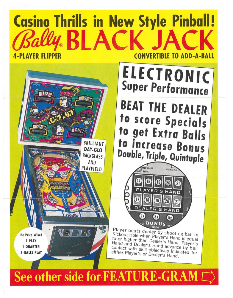 Black Jack Pinball by Bally Flyer / Brochure / Ad -