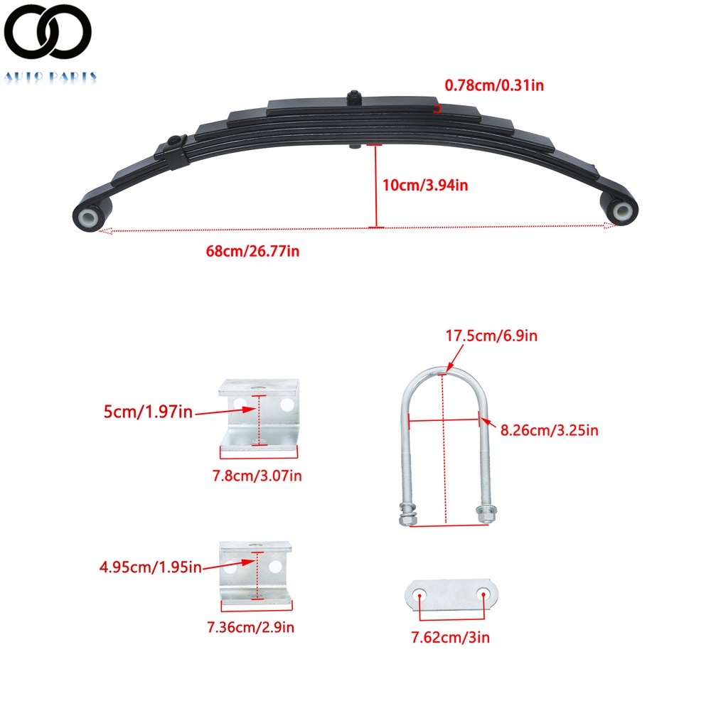 7000lbs 7k Tandem Trailer Axle Suspension Kit 6 Leaf Spring & U-bolt Hanger Kit