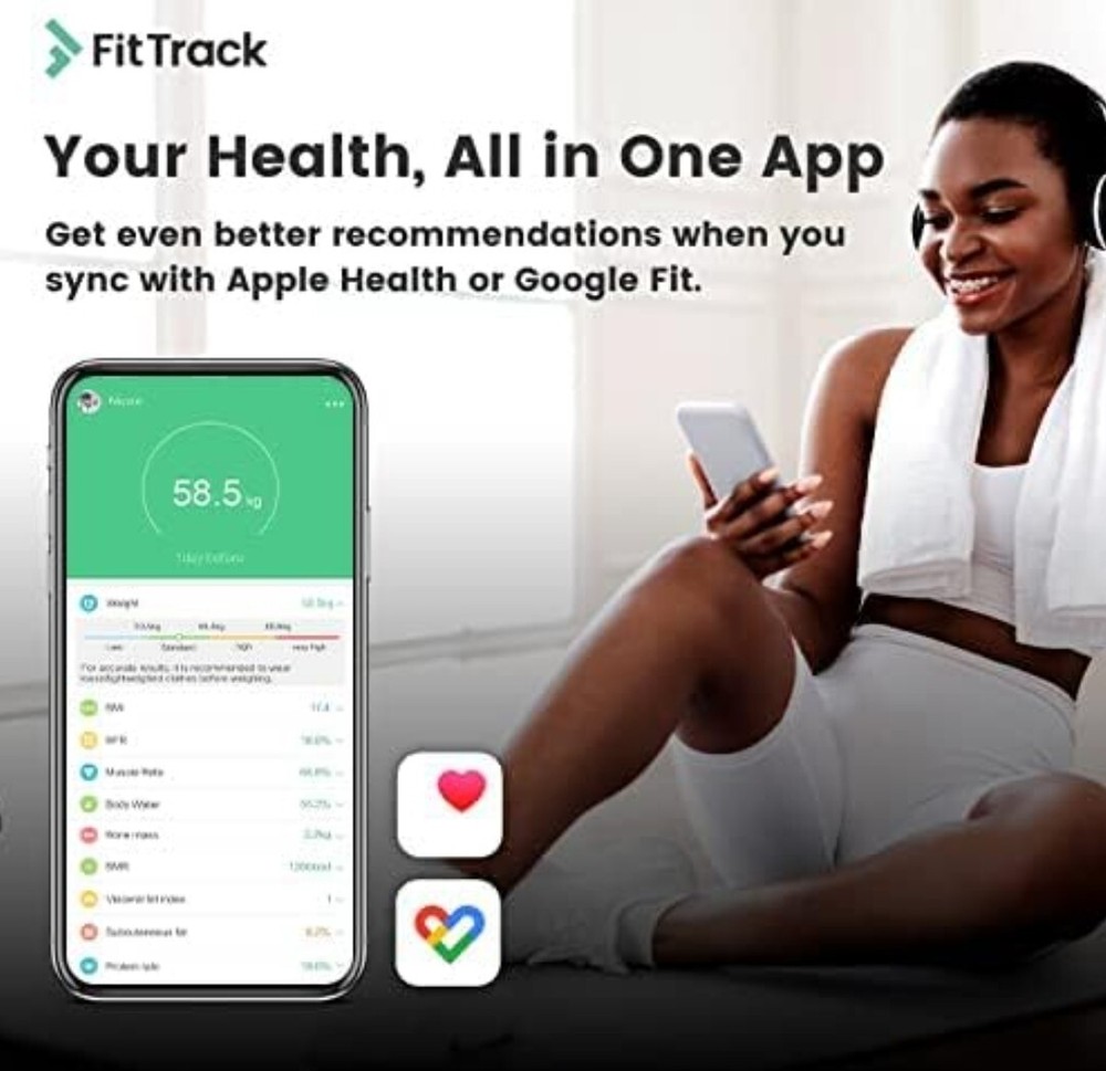 FitTrack Smart Full Body Composition SCALE The Dara BMI Digital Bluetooth White