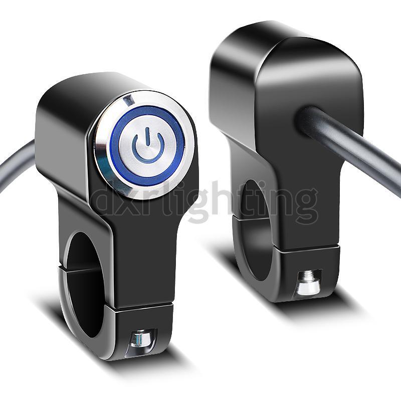 7/8" ATV Motorcycle Handlebar Switch Horn Push Button Light LED Blue Momentary