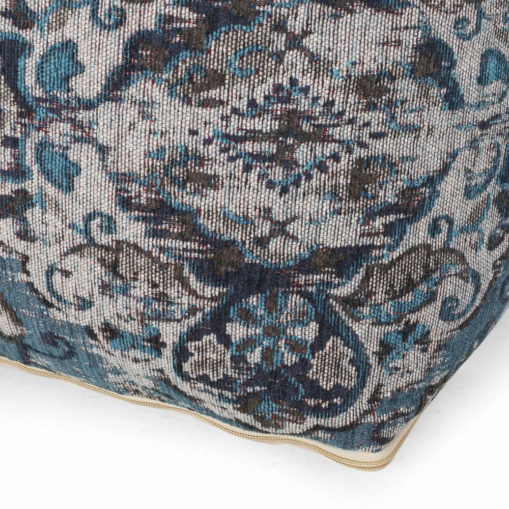 Boho Handmade Fabric Oriental Cube Pouf, Blue