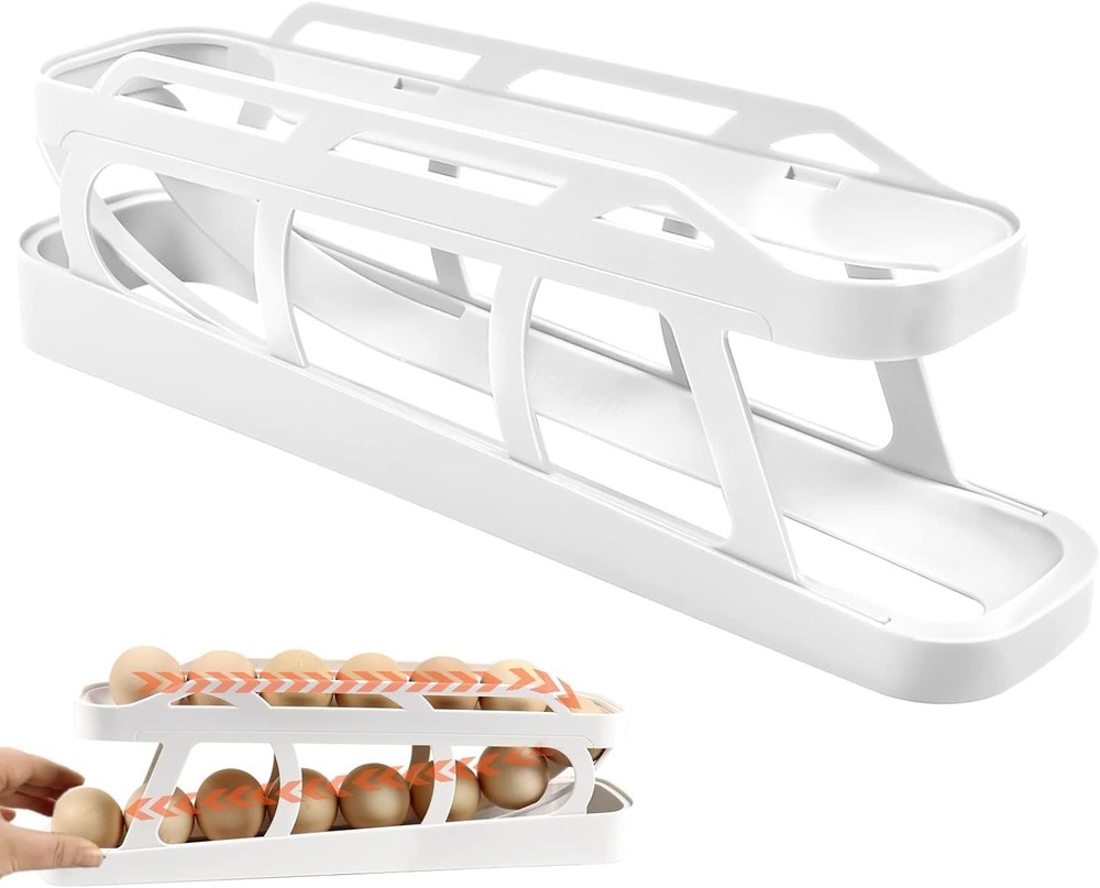 Rolling Egg Dispenser For Refrigerator, Compact, holds 12-14 eggs, White