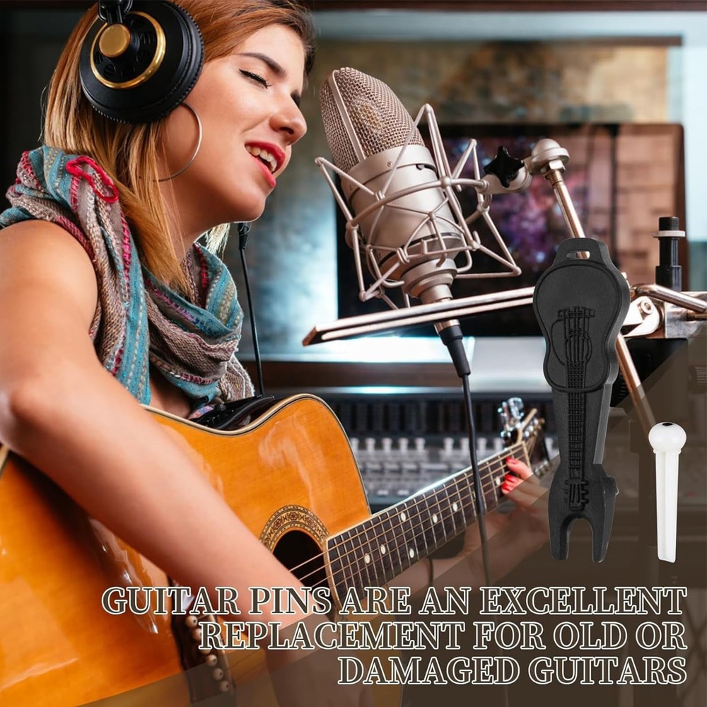 Acoustic Guitar Bridge Pins 12 Pack with String Pegs and Pin Puller Accessory