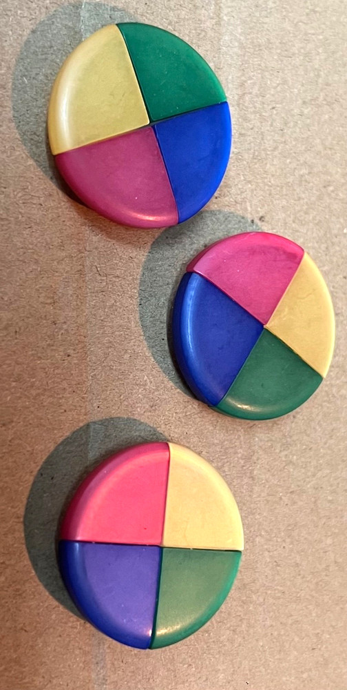 3 Colorful Plastic Buttons with 4 Triangle Sections 1 1/8” Sewing Crafts